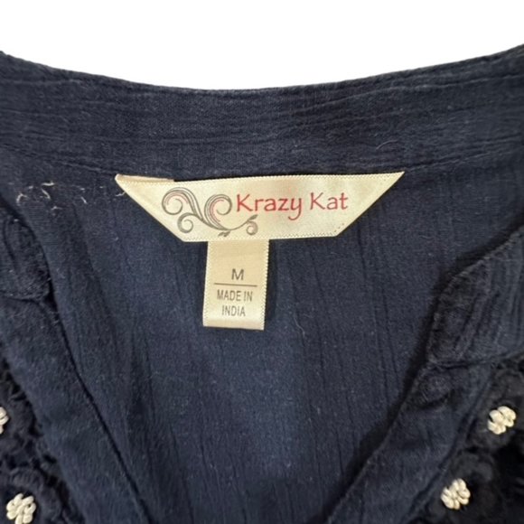Krazy‎ Kat Boho Bohemian Beaded Navy Blouse Long Sleeve - Picture 6 of 9